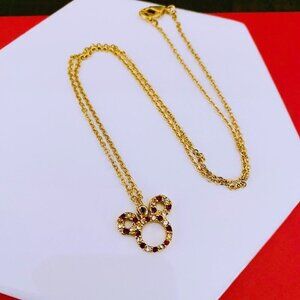 Disney Minnie Mouse Red & Clear Crystal Pendant Necklace Gold Tone